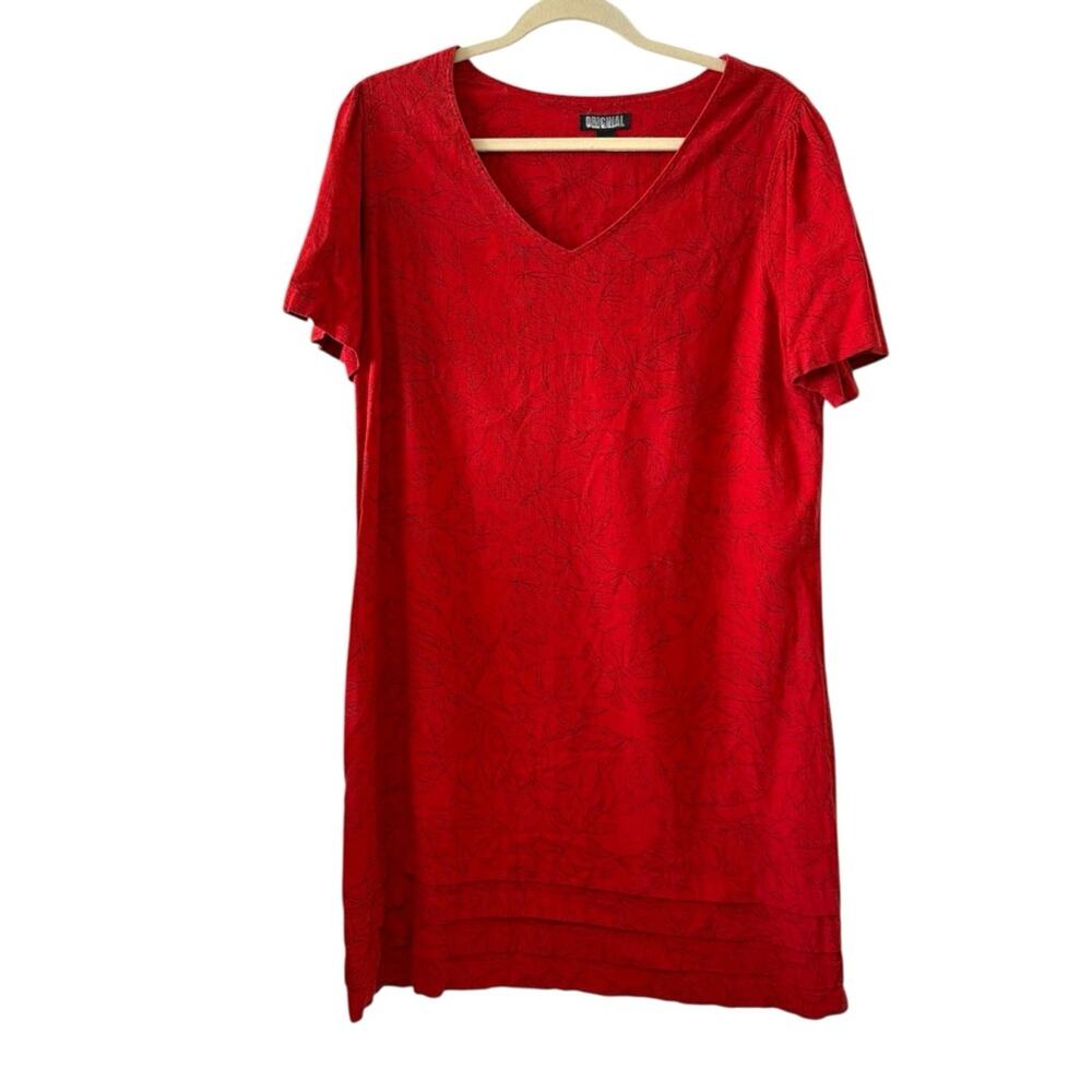 Nicole Miller Original Red Linen Blend Shift Dress Large